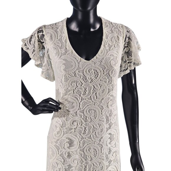 White Lace V-Neck Flutter Sleeve - Dana Buchman - Picture 2 of 7
